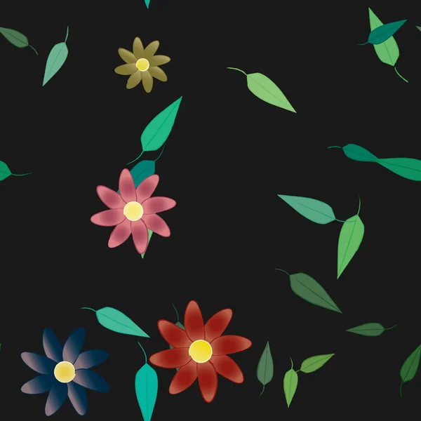 Fleurs Colorées Simples Feuilles Vertes Pour Papier Peint Illustration Vectorielle — Image vectorielle