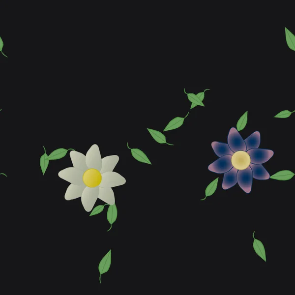 Modèle Vectoriel Avec Des Fleurs Colorées Simples Des Feuilles Vertes — Image vectorielle