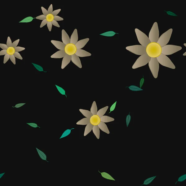 Flores Coloridas Simples Hojas Verdes Para Papel Pintado Ilustración Del — Vector de stock