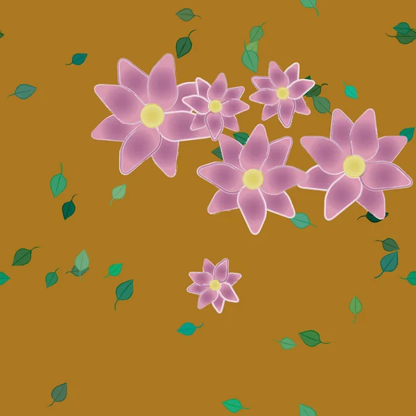 Fleurs Colorées Simples Feuilles Vertes Pour Papier Peint Illustration Vectorielle — Image vectorielle