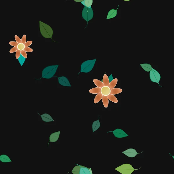 Flores Coloridas Simples Hojas Verdes Para Papel Pintado Ilustración Del — Vector de stock