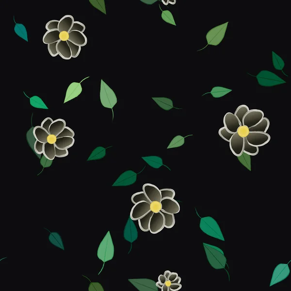 Modèle Vectoriel Avec Des Fleurs Colorées Simples Des Feuilles Vertes — Image vectorielle