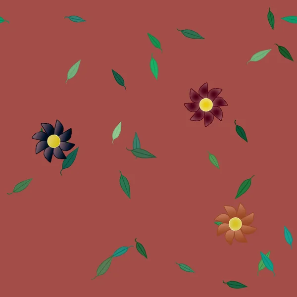 Flores Simples Con Hojas Verdes Composición Libre Ilustración Vectorial — Vector de stock