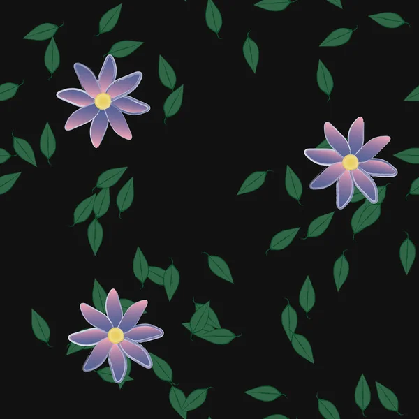 Duvar Kağıdı Vektör Illüstrasyonu Için Basit Renkli Çiçekler Yeşil Yapraklar — Stok Vektör