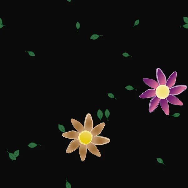 Composición Diseño Con Flores Simples Hojas Verdes Ilustración Vectorial — Vector de stock