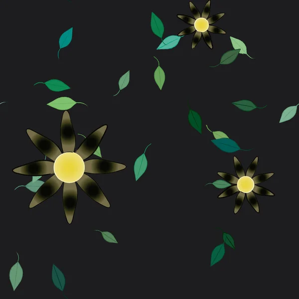 Fleurs Simples Avec Des Feuilles Vertes Composition Libre Illustration Vectorielle — Image vectorielle