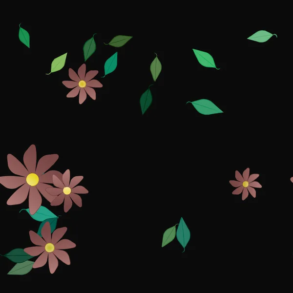 Flores Simples Con Hojas Verdes Composición Libre Ilustración Vectorial — Archivo Imágenes Vectoriales