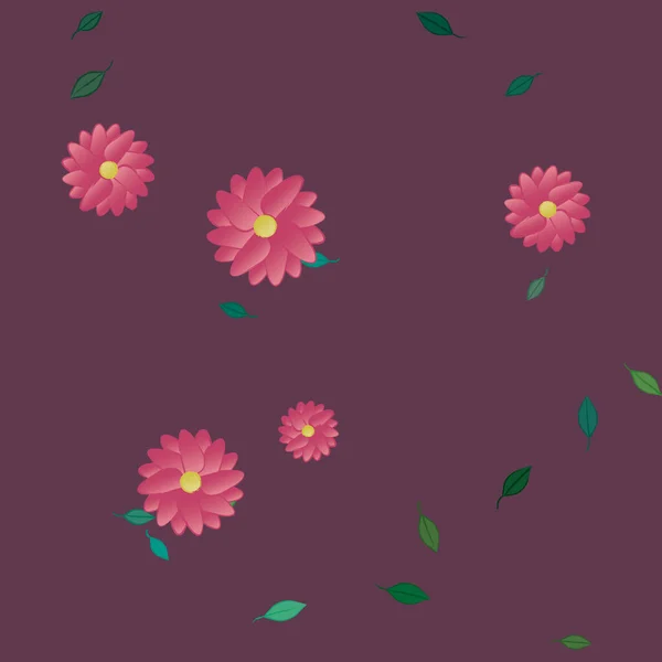 Fleurs Simples Avec Des Feuilles Vertes Composition Libre Illustration Vectorielle — Image vectorielle