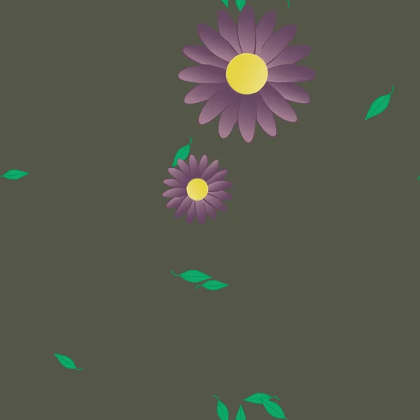 Flores Simples Con Hojas Verdes Composición Libre Ilustración Vectorial — Vector de stock