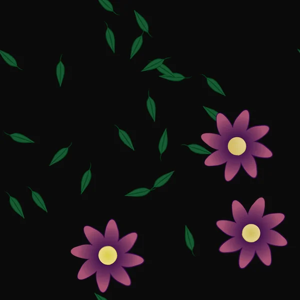 Fleurs Simples Avec Des Feuilles Vertes Composition Libre Illustration Vectorielle — Image vectorielle