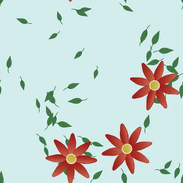 Flores Simples Con Hojas Verdes Composición Libre Ilustración Vectorial — Vector de stock