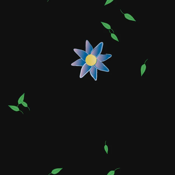 Jednoduché Barevné Květiny Zelené Listy Tapety Vektorové Ilustrace — Stockový vektor