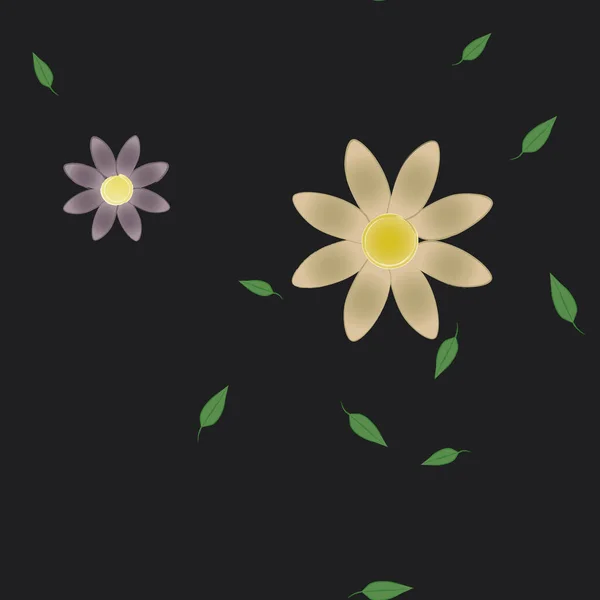 Eenvoudige Bloemen Met Groene Bladeren Vrije Samenstelling Vector Illustratie — Stockvector