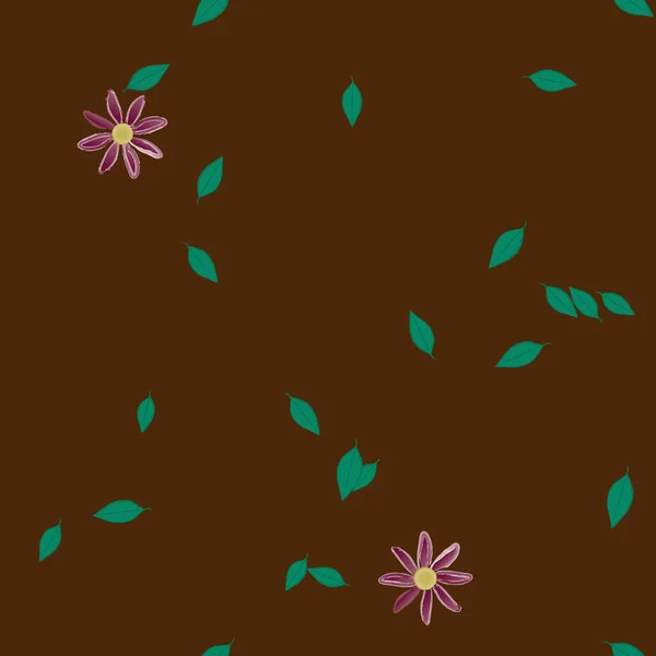 Fleurs Simples Avec Des Feuilles Vertes Composition Libre Illustration Vectorielle — Image vectorielle