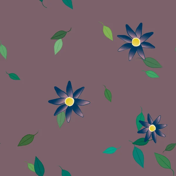 Enkla Blommor Med Gröna Blad Fri Sammansättning Vektor Illustration — Stock vektor