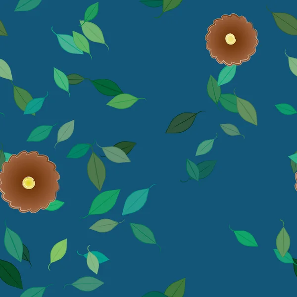 Flores Simples Con Hojas Verdes Composición Libre Ilustración Vectorial — Vector de stock