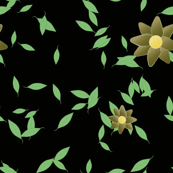 Flores Simples Con Hojas Verdes Composición Libre Ilustración Vectorial — Vector de stock