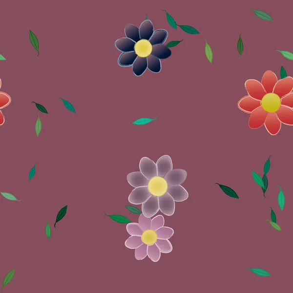 Composición Diseño Con Flores Simples Hojas Verdes Ilustración Vectorial — Vector de stock