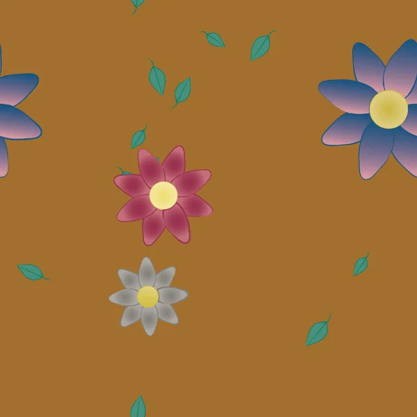 Modèle Vectoriel Avec Des Fleurs Colorées Simples Des Feuilles Vertes — Image vectorielle