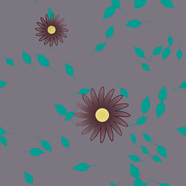 Modèle Vectoriel Avec Des Fleurs Colorées Simples Des Feuilles Vertes — Image vectorielle