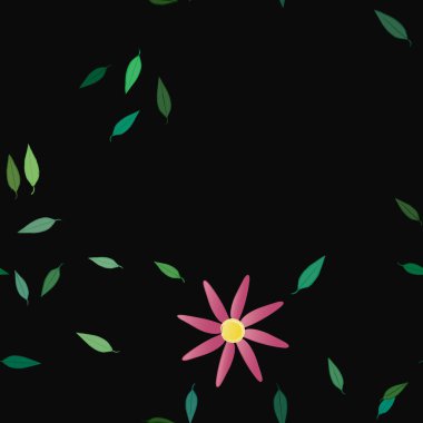 Basit çiçek ve yeşil yapraklı tasarım kompozisyonu, vektör illüstrasyonu