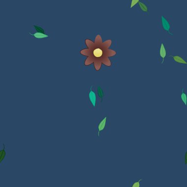 Duvar kağıdı, vektör illüstrasyonu için basit renkli çiçekler ve yeşil yapraklar