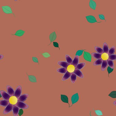 Basit renkli çiçekler ve yeşil yapraklı vektör şablonu