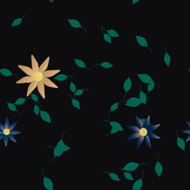 Basit renkli çiçekler ve yeşil yapraklı vektör şablonu