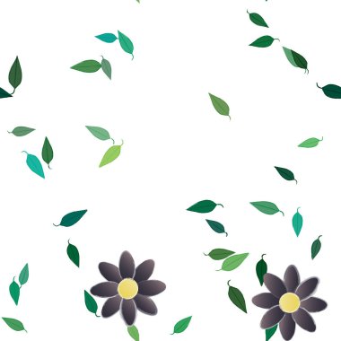 Basit çiçek ve yeşil yapraklı tasarım kompozisyonu, vektör illüstrasyonu