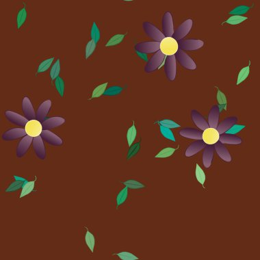 Basit renkli çiçekler ve yeşil yapraklı vektör şablonu