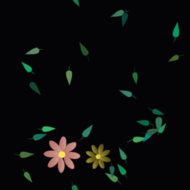 Basit renkli çiçekler ve yeşil yapraklı vektör şablonu