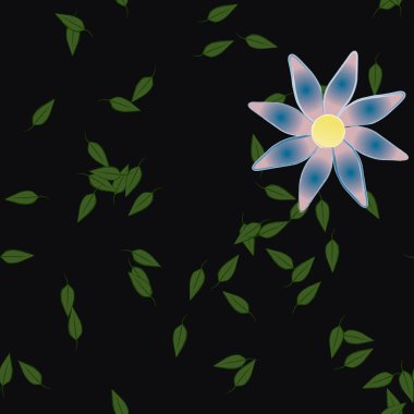 Duvar kağıdı, vektör illüstrasyonu için basit renkli çiçekler ve yeşil yapraklar