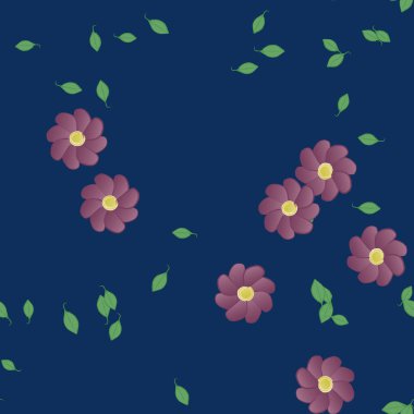 Basit çiçek ve yeşil yapraklı tasarım kompozisyonu, vektör illüstrasyonu