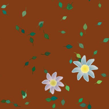 Basit renkli çiçekler ve yeşil yapraklı vektör şablonu