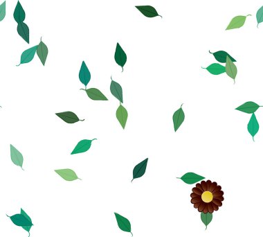 Basit çiçek ve yeşil yapraklı tasarım kompozisyonu, vektör illüstrasyonu