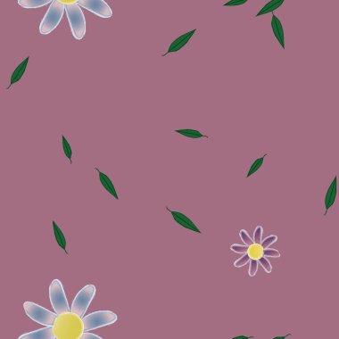 Basit renkli çiçekler ve yeşil yapraklı vektör şablonu