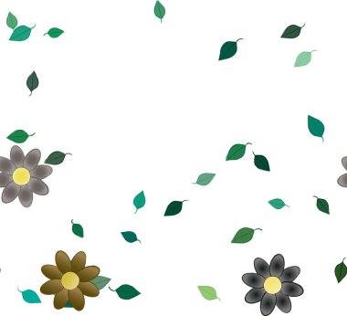 Duvar kağıdı, vektör illüstrasyonu için basit renkli çiçekler ve yeşil yapraklar