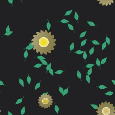 Basit renkli çiçekler ve yeşil yapraklı vektör şablonu