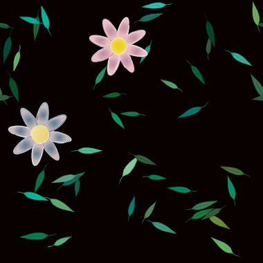 Basit renkli çiçekler ve yeşil yapraklı vektör şablonu