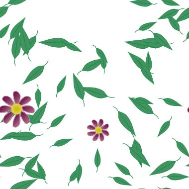 Basit renkli çiçekler ve yeşil yapraklı vektör şablonu