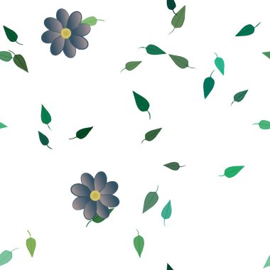 Serbest kompozisyonda yeşil yapraklı basit çiçekler, vektör illüstrasyonu