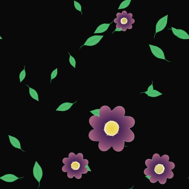 Basit çiçek ve yeşil yapraklı tasarım kompozisyonu, vektör illüstrasyonu