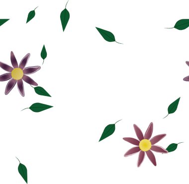 Basit çiçek ve yeşil yapraklı tasarım kompozisyonu, vektör illüstrasyonu