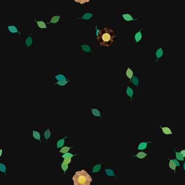 Serbest kompozisyonda yeşil yapraklı basit çiçekler, vektör illüstrasyonu