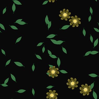 Basit çiçek ve yeşil yapraklı tasarım kompozisyonu, vektör illüstrasyonu