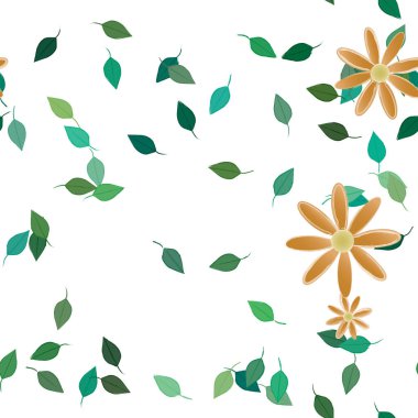 Basit renkli çiçekler ve yeşil yapraklı vektör şablonu