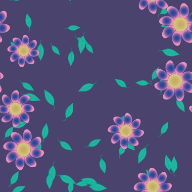 Basit çiçek ve yeşil yapraklı tasarım kompozisyonu, vektör illüstrasyonu