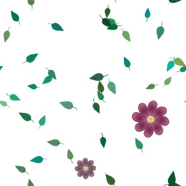 Basit renkli çiçekler ve yeşil yapraklı vektör şablonu