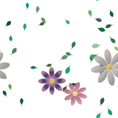 Basit renkli çiçekler ve yeşil yapraklı vektör şablonu