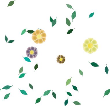 Basit çiçek ve yeşil yapraklı tasarım kompozisyonu, vektör illüstrasyonu